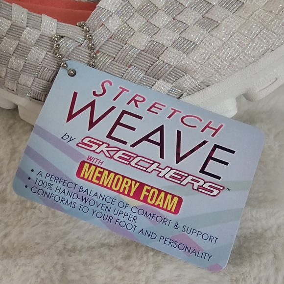 Skechers Stretch Weave Comfort Memory Foam Pearl Metallic Pattern Ballet Sneaker - Picture 12 of 15